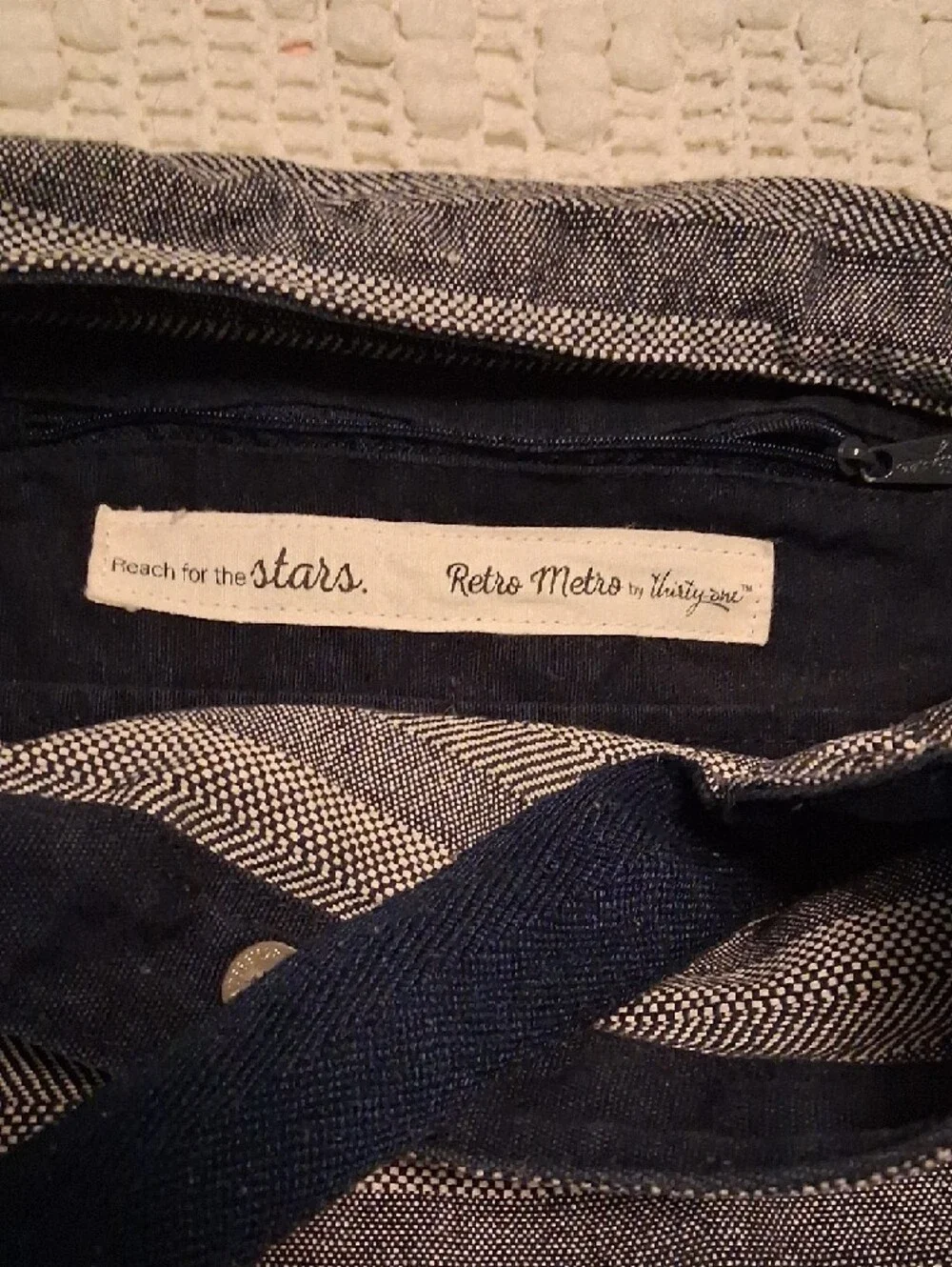 Striped Gray And Navy Cotton Messenger Bag